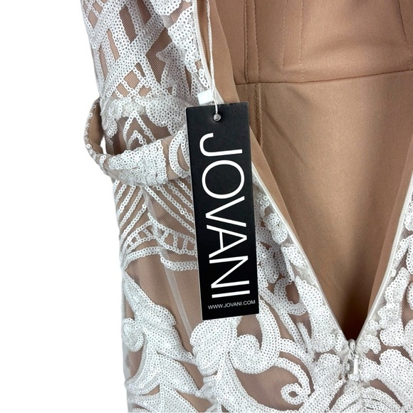 JOVANI 64277 OFF WHITE SEQUIN DECO SWEETHEART FITTED TRUMPET EVENING GOWN DRESS - Picture 14 of 15